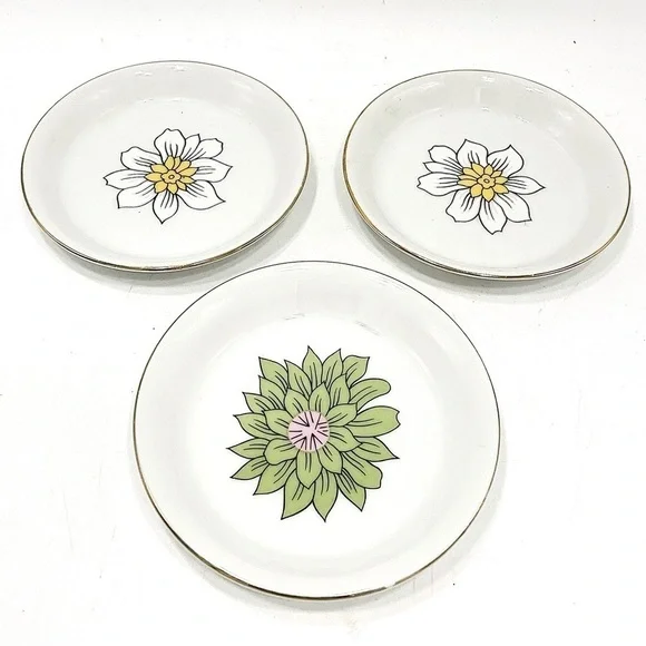 Set of 3 Vintage 🧡 MCM Flower Power Saucers 3.5” Mini Cocktail Dish Plant Lady