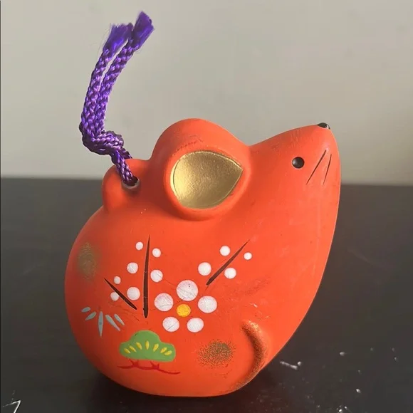 Orange Clay pottery Japanese Mouse Bell