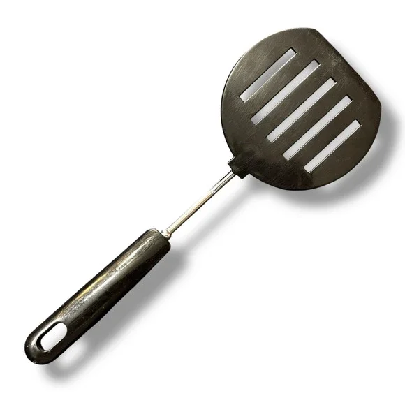 VTG Slotted Spatula Stainless Steel Plastic Turner Black Handle Round 11 Inch‎