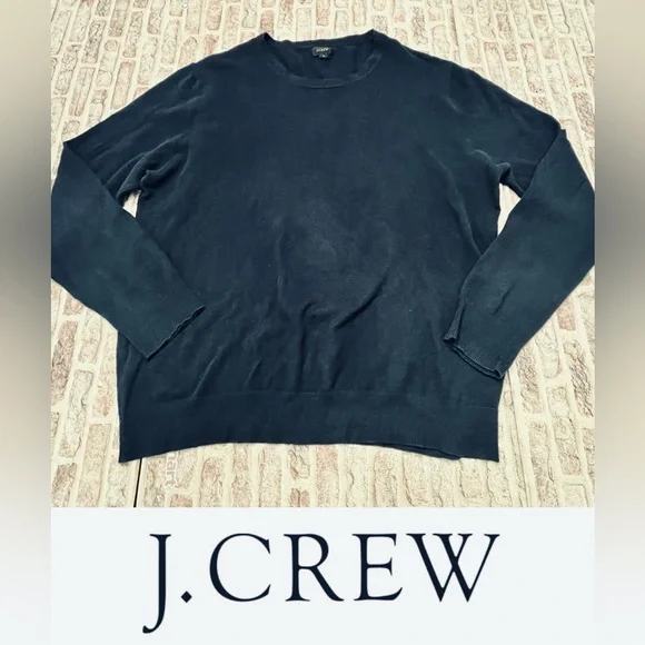 J. Crew Cashmere Cotton Sweater Crew Neck Preppy Business Casual Navy Blue Men L
