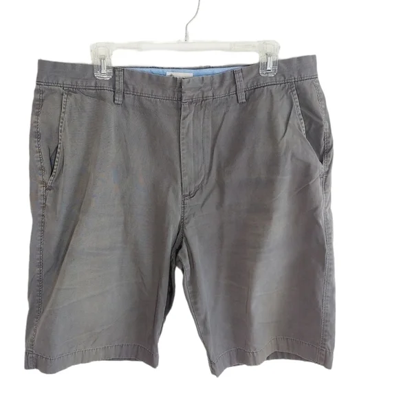 J.CREW Men Chino Shorts Size 36 Classic Flat Front 100% Cotton Gray Khaki EUC