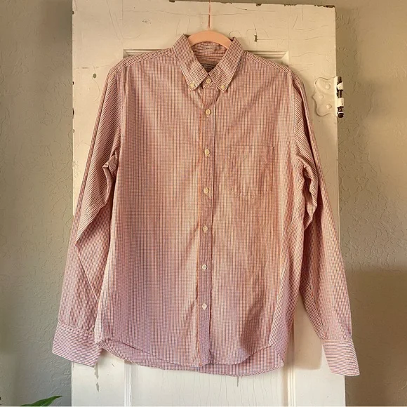 J.‎ Crew Men's Orange Blue and White Checkered Shirt