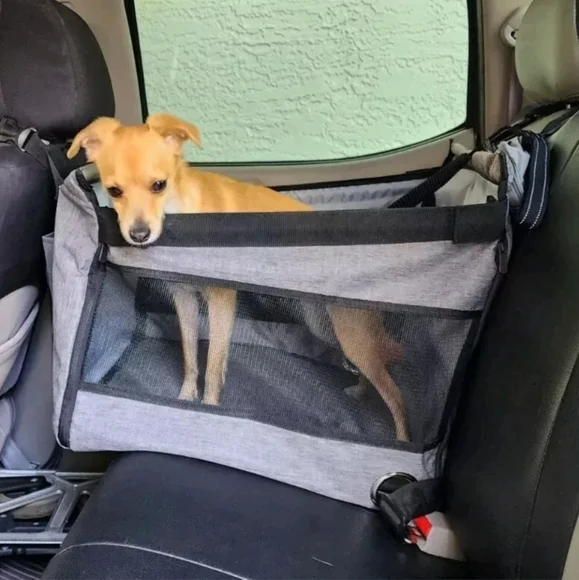 Dog Car Seat Half Rear Pet Travel Dog Carrier Safety Harness Seat Belt Grey New