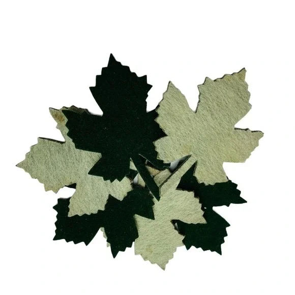 6 Fall Leaf Coasters Green Beige Reversible Felt Covered Autumn 5x7