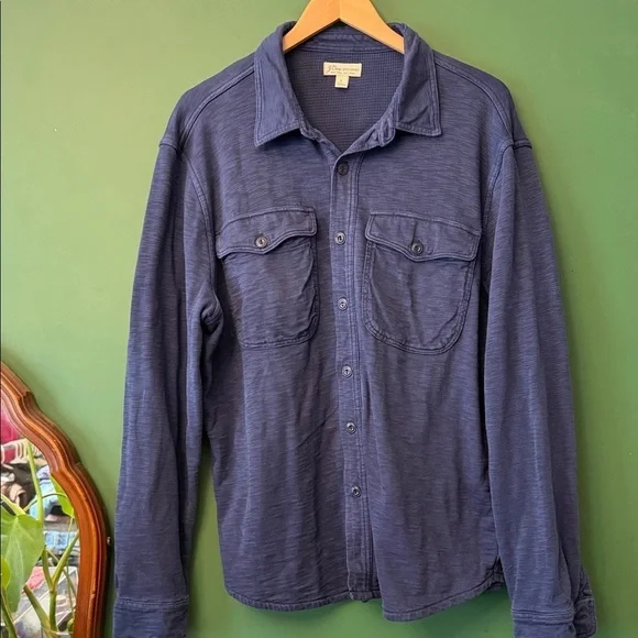 J. Crew Mens L Waffle-Lined Blue Garment-Dyed Harbor Shirt