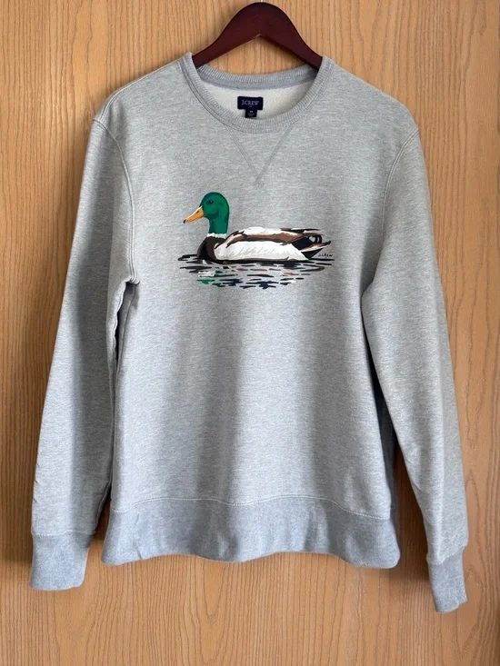 J. Crew | Men’s Medium | Sweatshirt Gray Fleece Crewneck Pullover Mallard Duck
