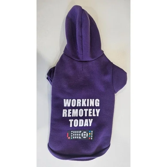 Fabdog Dog Hoodie Purple Working Remotely Today Fleece Pet Sweatshirt Size 14