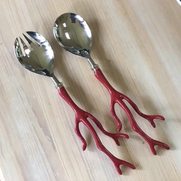 Pottery Barn Coral Serving Set Utensils Serveware Servers Spoon Spork Co…