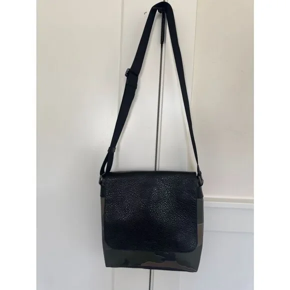 Coach Men's Black & Camouflage PVC Leather Crossbody Messenger Bag Flap Closure