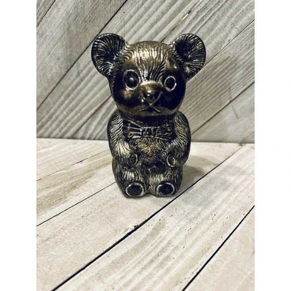 Hobby House Silverplated Teddy Bear Coin Bank Made in Hong Kong Cute Collectible