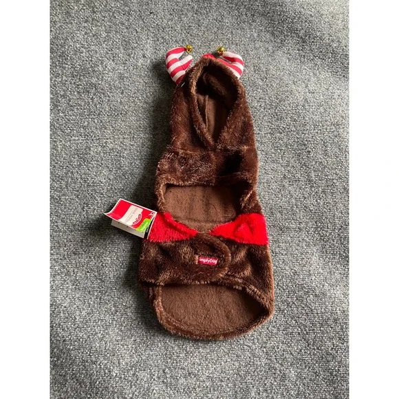 SimplyDog Reindeer Dog Hoodie Medium Brown Red Christmas Pet Costume Jingle Bell