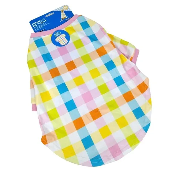 Vibrant Life Pet Medium Spring Pastel Checkered Dog Shirt 17 inch 20 to 50 lbs