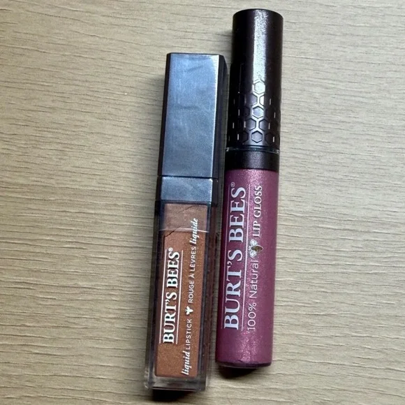 Burt's Bees Lip Gloss Nearly Dusk 263 Liquid Lipstick Pouring Nude 805 Set New