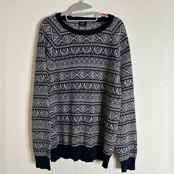 J.Crew 100% cotton crewneck sweater in Fair Isle Navy Sz X-Large