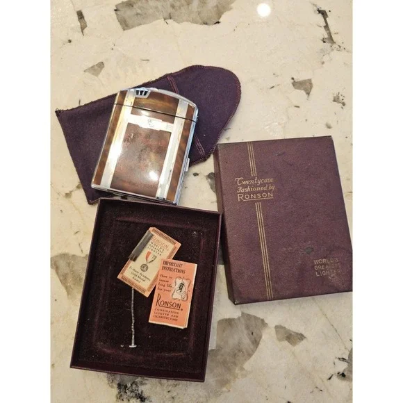 Vintage Ronson Twentycase Lighter and Cigarette Case Combo In Orignal Box