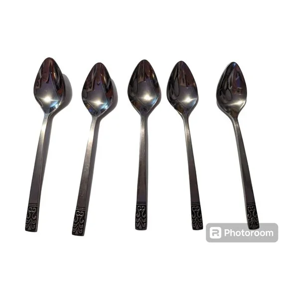 VTG CARLYLE Hong Kong stainless cameo pattern lot 5‎ teaspoons replacement