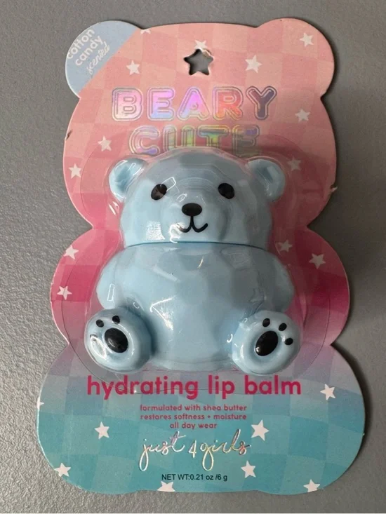 Beary Cute 3D shaped bear Hydrating Lip Balm cotton candy scented pastel blue