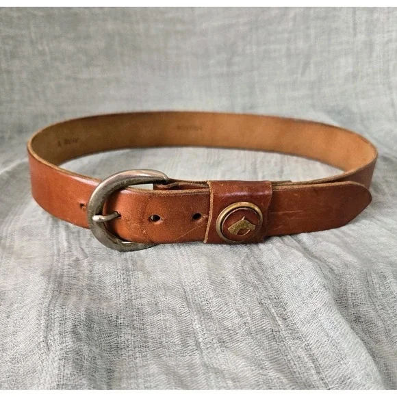 Child's Leather Belt Brass Plate Buckle  Horse Head Concho‎ Size 24