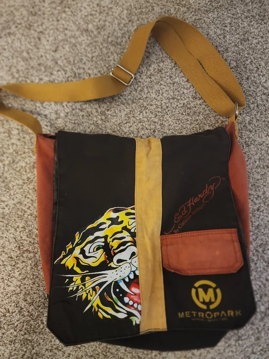 ⚡️VTG 🐯 Ed Hardy x Metropark Y2K Canvas Messenger Bag Indie Sleaze Streetwear
