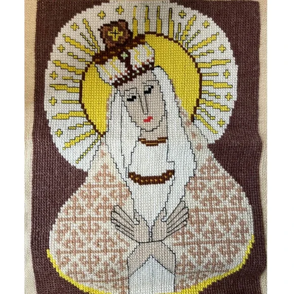 Vintage Needlepoint Brown  Madonna