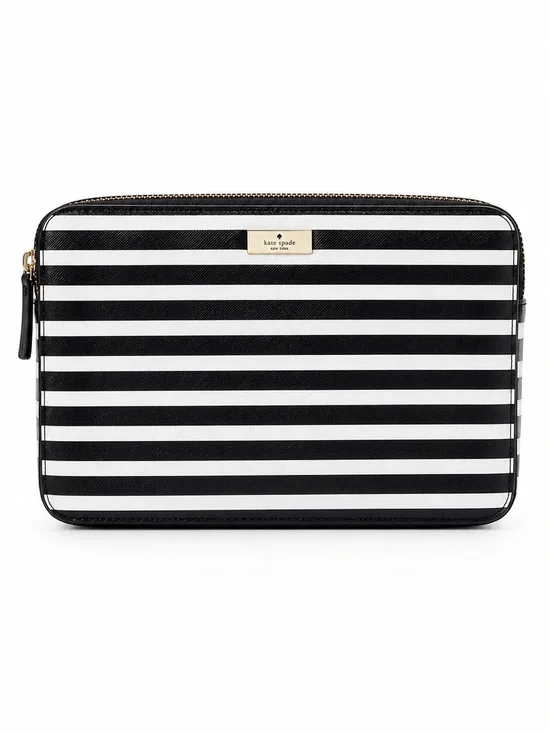 kate spade Black & White Striped Tablet Sleeve with Gold Accents