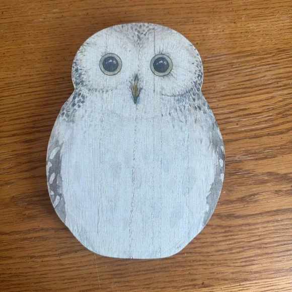 Giftcraft Snowy Owl Wood Block Wall Art Shelf Sitter Decor White Gray