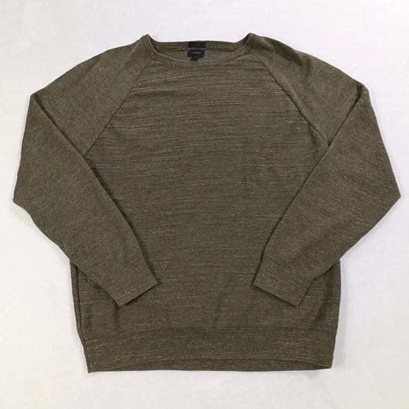 J. Crew Sweater‎ Slim Olive Green Garter Stitch Cotton Raglan | Mens XL