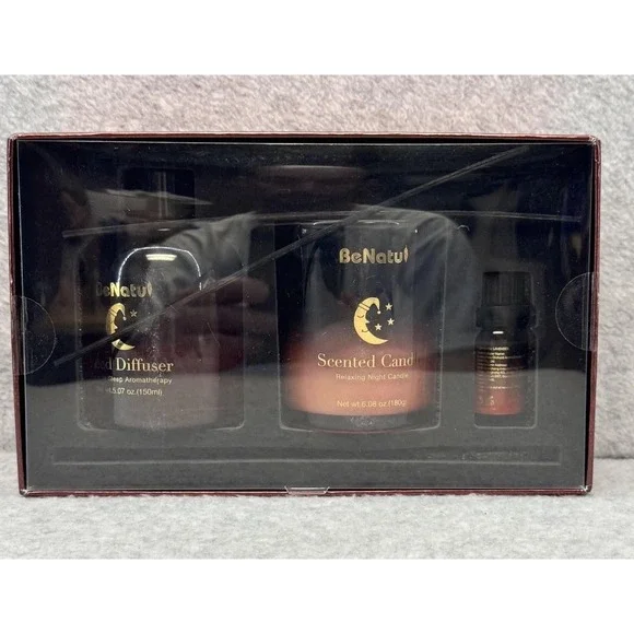 BeNatu Dreamy Nights Trio Lavender Candle Diffuser Essential Oil Gift Set