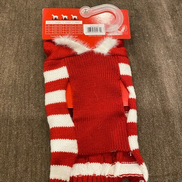 Friends Forever Red And White Striped‎ Hooded Dog Sweater Size Extra Small