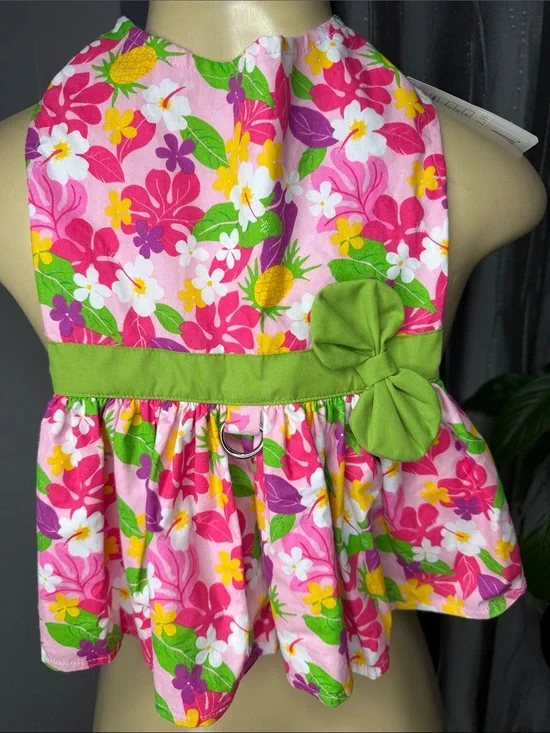 Gymboree Pink Floral Halter Dress with Green Waistband Sz L