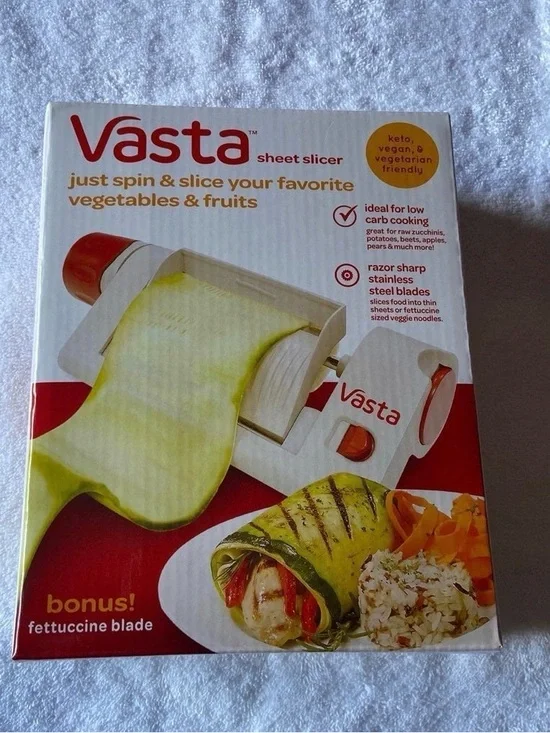 Vasta Veggie & Fruit Sheet Slicer, BPA Free Stainless Steel Blades White and Red