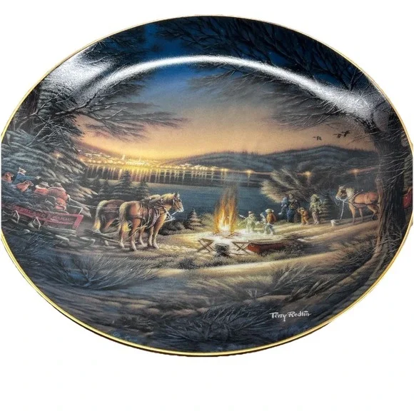 Bradford Exchange Terry Redlin Heartland Lights Christmas Plate With COA