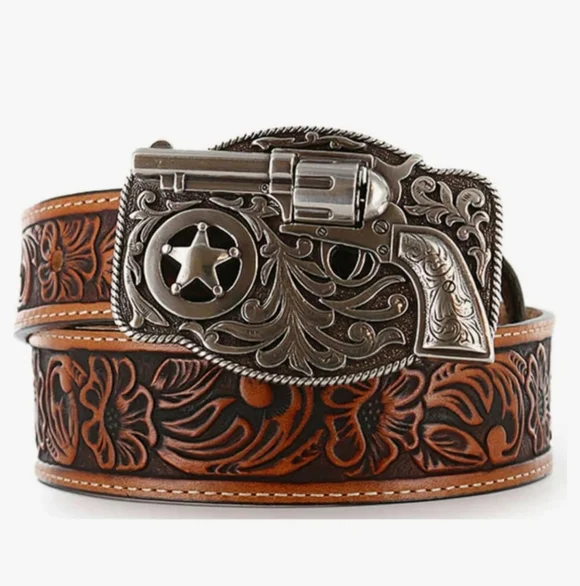Justin Lil Trigger Brown Leather‎ Belt With Pistol Gun Belt Buckle Boys Size 23