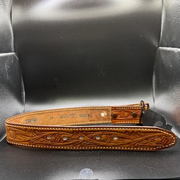 Vintage Kids Justin Tooled Leather Belt Western Style Brown Made‎ in USA