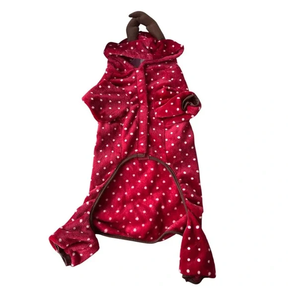 LuvGear Reindeer Dog Pajamas Overall Red Polka Dot Antlers Christmas Size S NWOT
