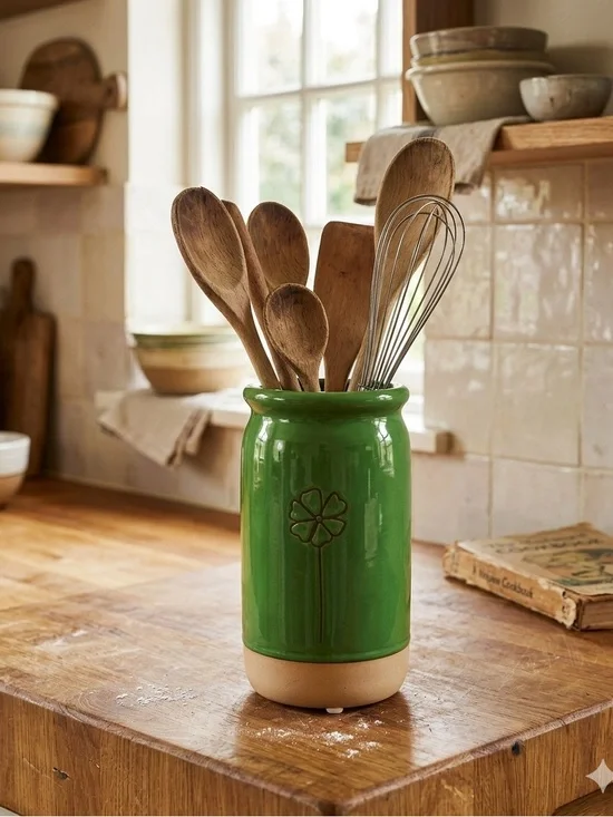 Green Ceramic Flower Utensil Holder