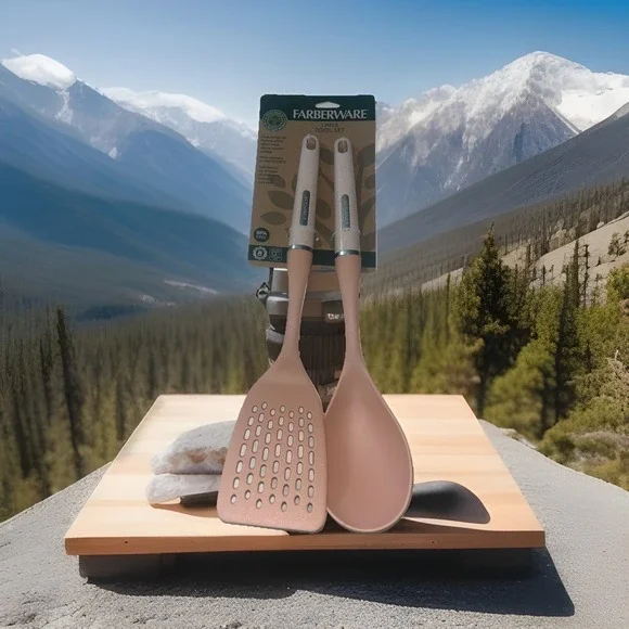 Farberware Cooking Utensils Salmon Nylon Slotted Turner & Basting Spoon Set -NEW