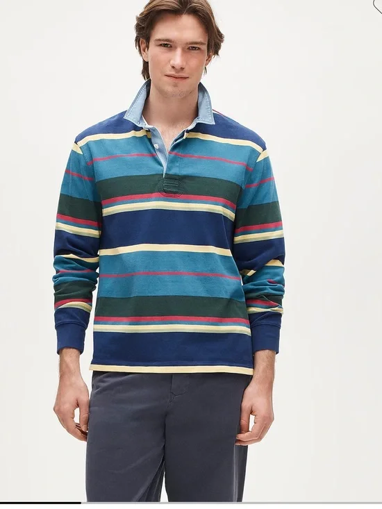 J.Crew Rugby shirt in stripe with denim collar
