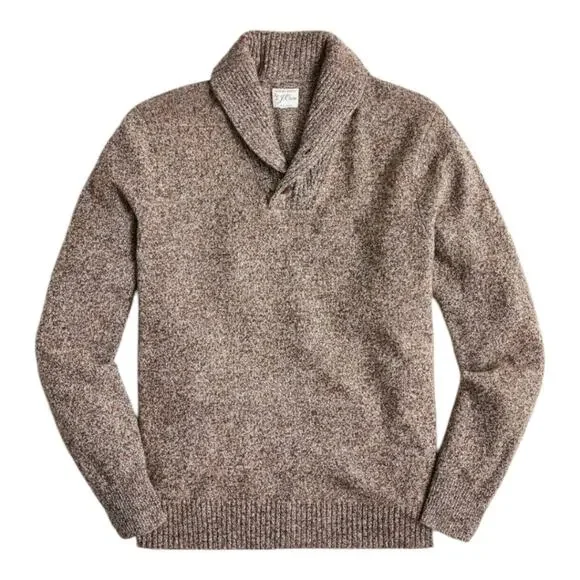 J. Crew‎ Shawl Collar Men's Brown Sweater Lambs Wool Size Large
