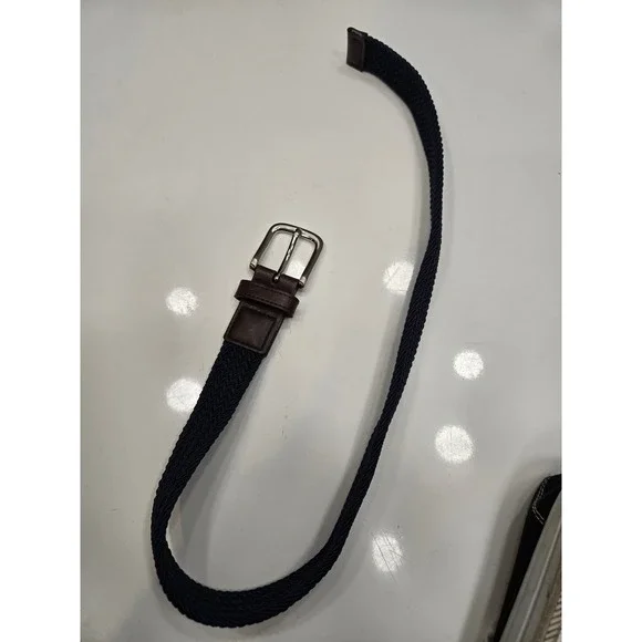 Target Kids Navy Blue Brown Braided Stretch Belt Silver Buckle Size M 202070370