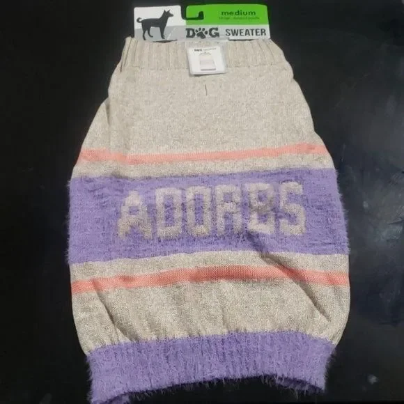 Adorbs tan purple knit fuzzy dog sweater top‎