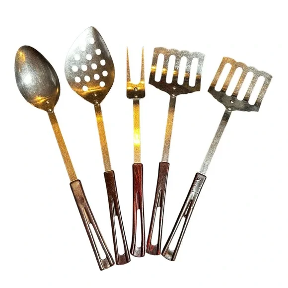 Stanhome Stainless‎ Steel Utensil Set Brown Bakelite Handles 5 Piece Spatulas