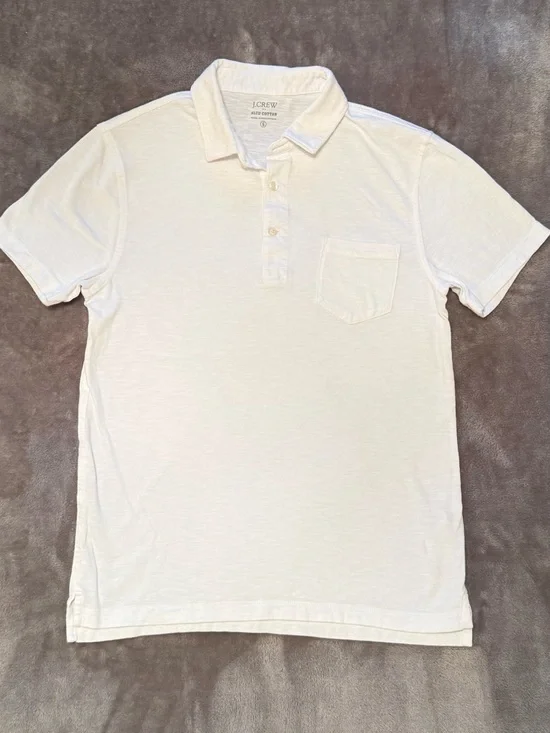 J. Crew | Slub Cotton White Men's Polo with Chest Pocket | Size = S