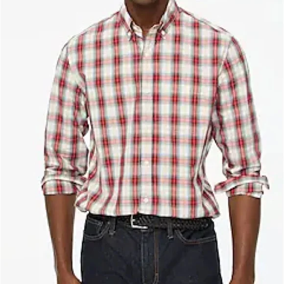 NWT J.Crew Men's XXL Plaid Button Down Shirt Classic Fit Red White Poplin