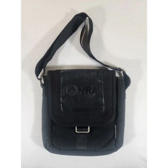 NRA Messenger Bag Black Canvas Faux Leather Crossbody National Rifle Association