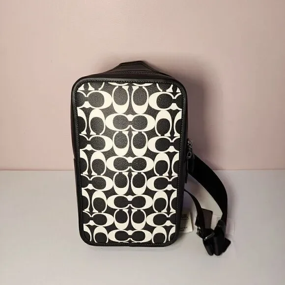 NWT Coach CP071 Sullivan Pack in Signature Canvas & Leather Black/Chalk