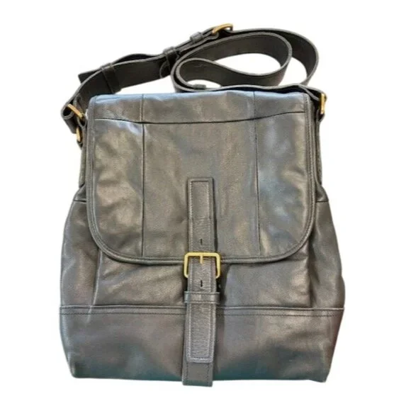 Prada Black Leather Gold Buckle‎ Flap Messenger Bag