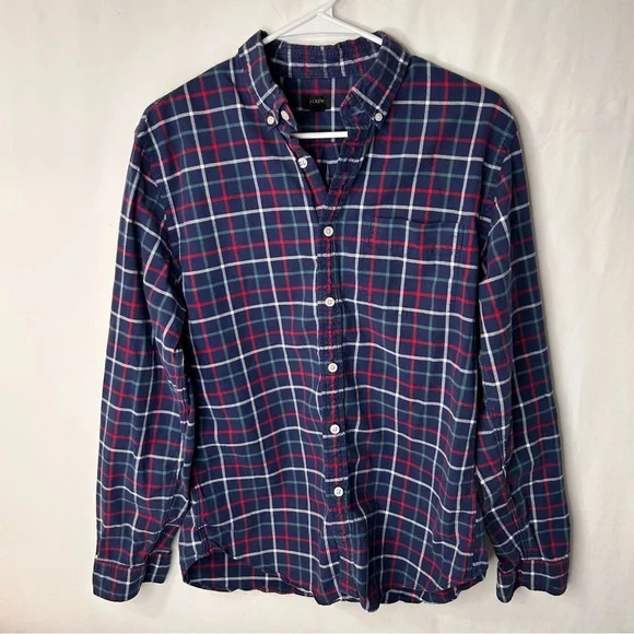 J.Crew Men’s Navy Plaid Oxford Button Down Shirt Long Sleeve Size M