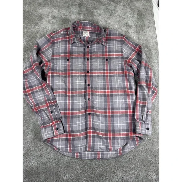 J.Crew Mens Grey Red Plaid Flannel Button Down Shirt Medium 28892 HO 11