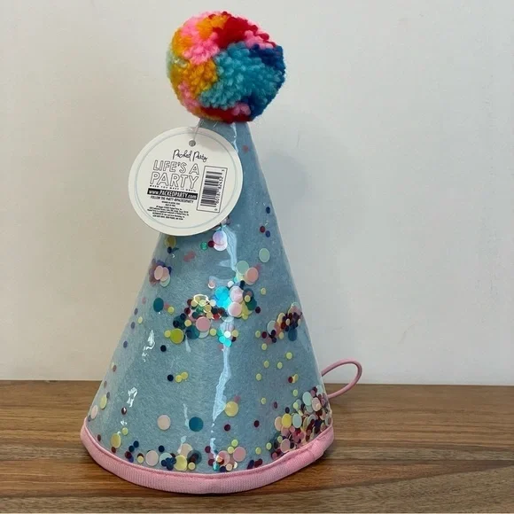 Packed‎ Party Pup Adjustable Strap Party Hat Multi Color Confetti Rainbow NWT